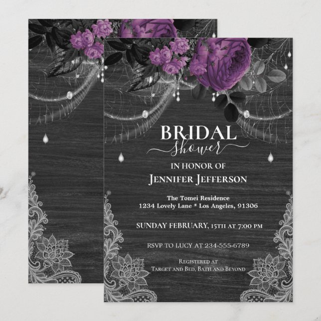 Gothic Floral Rustic Bridal Shower Invitation (Front/Back)