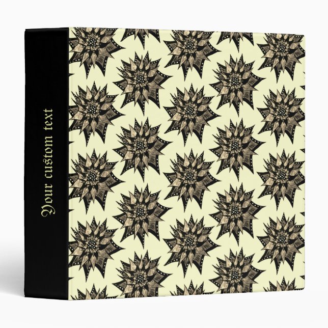 Gothic Floral Sepia Spiked Flower Pattern 3 Ring Binder (Front/Spine)