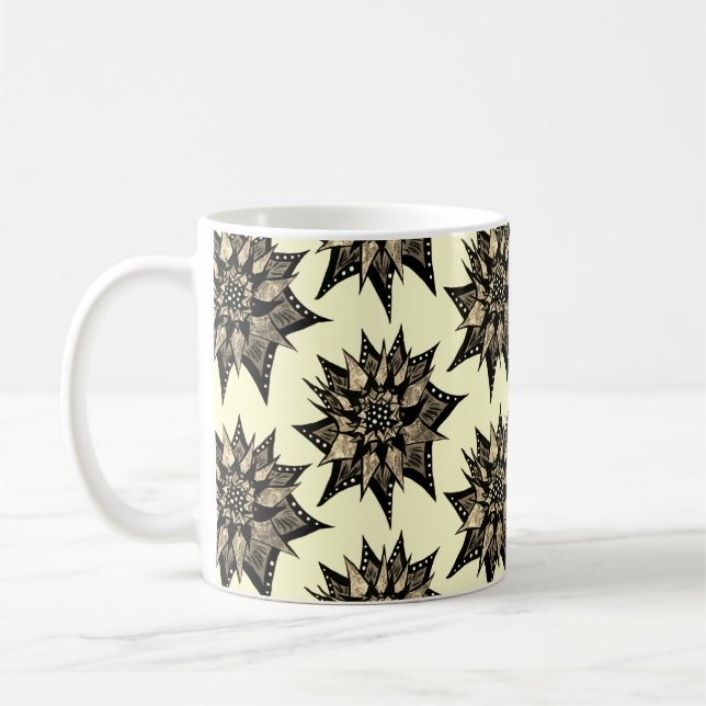 Gothic Floral Sepia Spiked Flower Pattern Coffee Mug (Left)