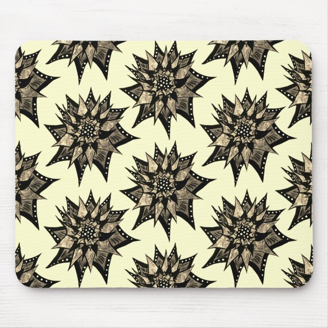 Gothic Floral Sepia Spiked Flower Pattern Mouse Pad (Front)