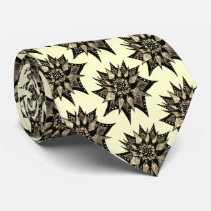 Gothic Floral Sepia Spiked Flower Pattern Neck Tie