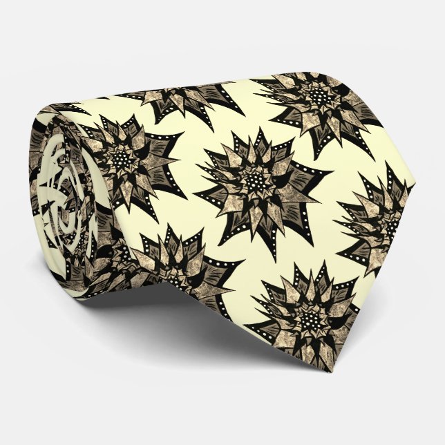 Gothic Floral Sepia Spiked Flower Pattern Neck Tie (Rolled)
