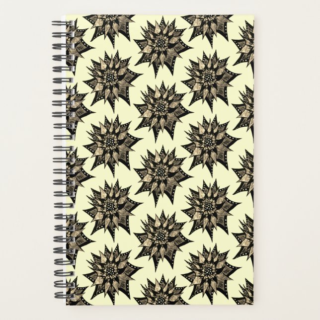 Gothic Floral Sepia Spiked Flower Pattern Planner (Front)