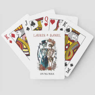 Gothic Floral Skeletons Names Wedding Playing Card