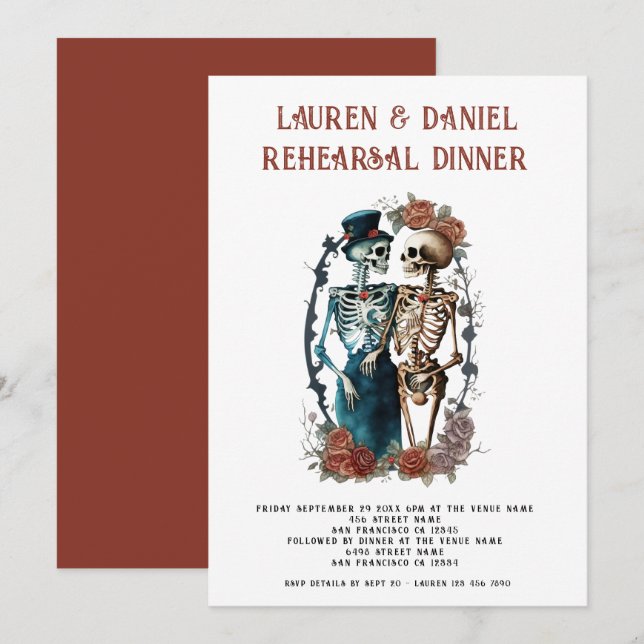 Gothic Floral Skeletons Wedding Rehearsal Dinner  Invitation (Front/Back)