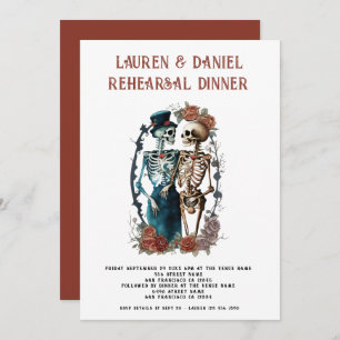 Gothic Floral Skeletons Wedding Rehearsal Dinner  Invitation