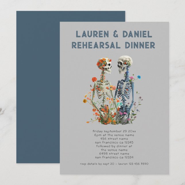 Gothic Floral Skeletons Wedding Rehearsal Dinner  Invitation (Front/Back)