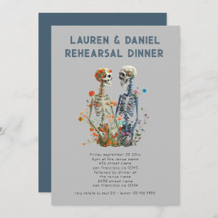 Gothic Floral Skeletons Wedding Rehearsal Dinner Invitation