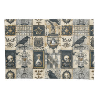 Gothic Floral Skull and Raven Pattern Pillow Case