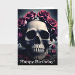 Gothic Floral Skull and Roses Birthday Card<br><div class="desc">A dark and gothic painting of a human skull surrounded by pale gothic roses and petals, featuring a creepy desaturated gothic atmosphere and otherworldly atmosphere, this birthday card is perfect for lovers of dark gothic skulls and dark romantic gothic flowers and roses, giving a unique birthday message with this unique...</div>
