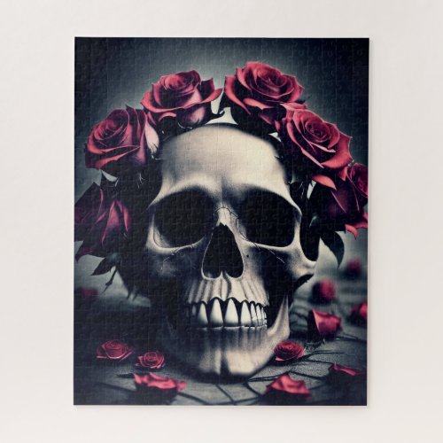 Gothic Floral Skull and Roses Jigsaw Puzzle