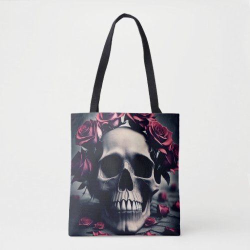 Gothic Floral Skull and Roses Tote Bag