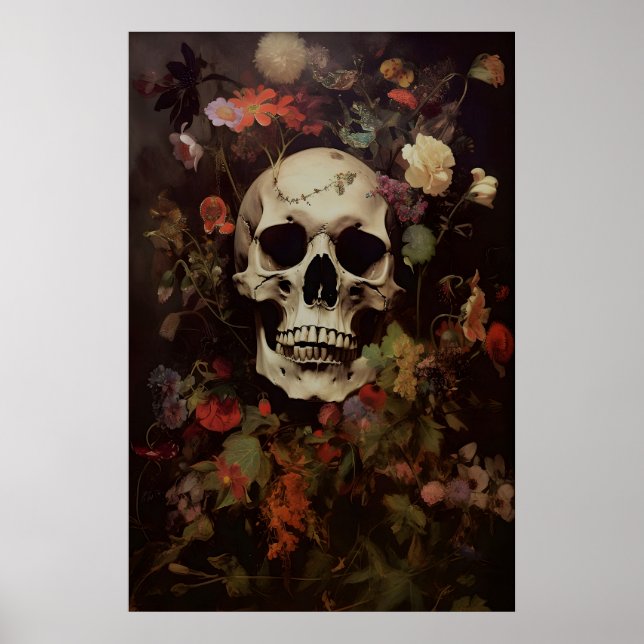 Gothic Floral Skull Art Print Victorian Dark (Front)
