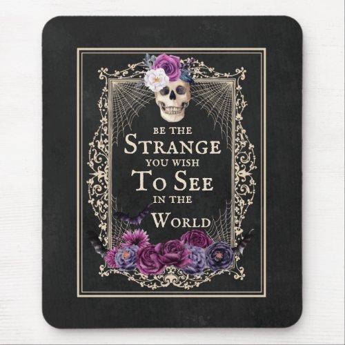 Gothic Floral Skull Bats Funny Quote Black Purple  Mouse Pad