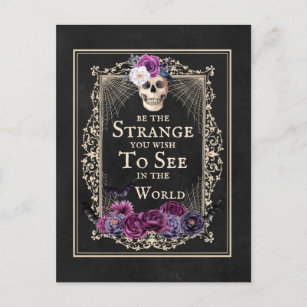 Gothic Floral Skull Bats Funny Quote Black Purple Postcard