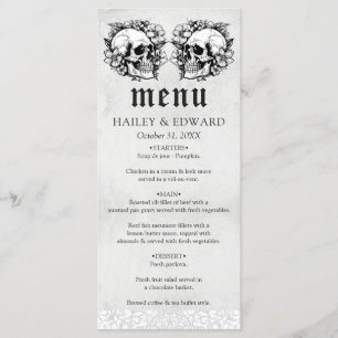 Gothic Floral Skull Black & White Wedding Menu