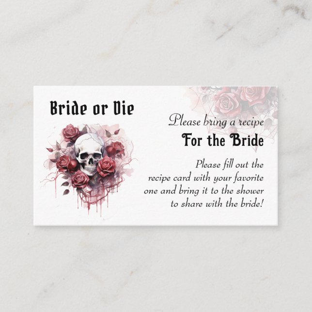 Gothic Floral Skull Bridal Shower Recipe  Enclosure Card (Front)