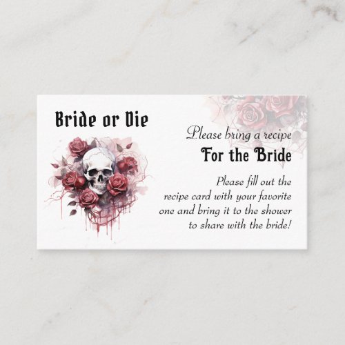 Gothic Floral Skull Bridal Shower Recipe  Enclosure Card