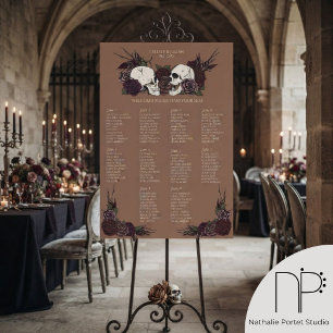 Gothic Floral Skull Brown Wedding Seating Chart Foam Board