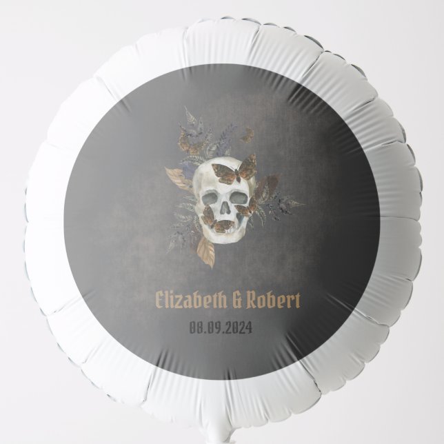 Gothic Floral Skull Butterflies Wedding  Balloon (Front)