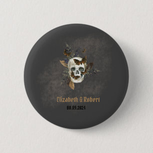 Gothic Floral Skull Butterflies Wedding  Button