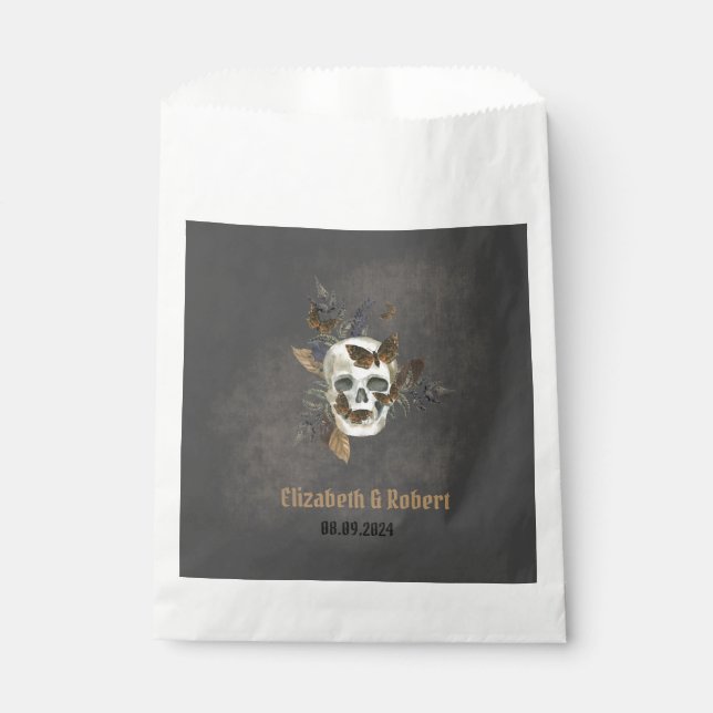 Gothic Floral Skull Butterflies Wedding  Favor Bag (Front)