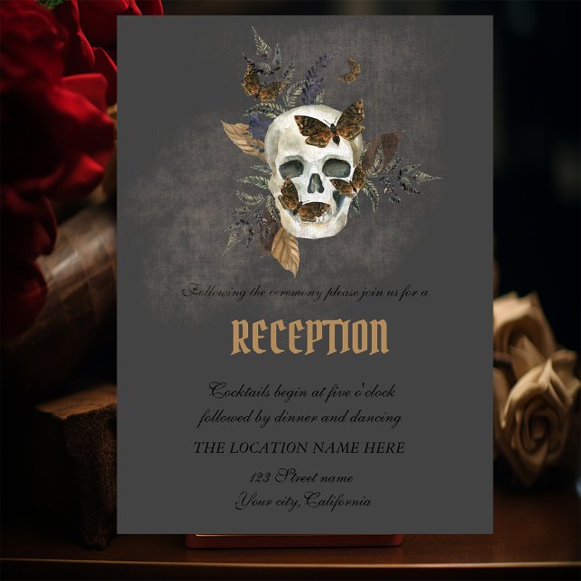 Gothic Floral Skull Butterflies Wedding Invitation (Creator Uploaded)