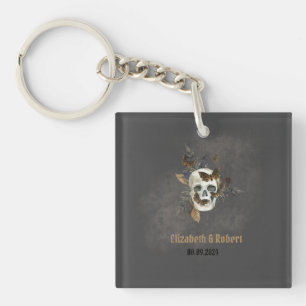 Gothic Floral Skull Butterflies Wedding Keychain