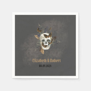 Gothic Floral Skull Butterflies Wedding Napkins