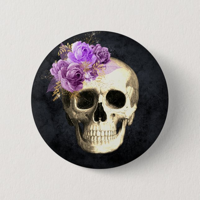 Gothic Floral Skull  Button (Front)