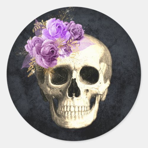 Gothic Floral Skull   Classic Round Sticker
