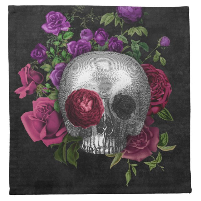 Gothic Floral Skull Cloth Napkin (Front)