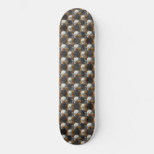 Gothic Floral Skull Copper Floral Skateboard