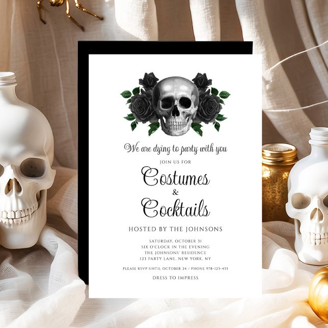 Gothic Floral Skull Costumes & Cocktail Halloween Invitation (Gothic Floral Skull Costumes & Cocktail Halloween Invitation)