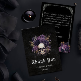 Gothic Floral Skull Dark Wedding Thank You Card