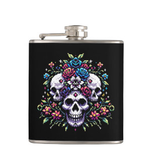 Gothic Floral Skull: Elegance in Art Flask