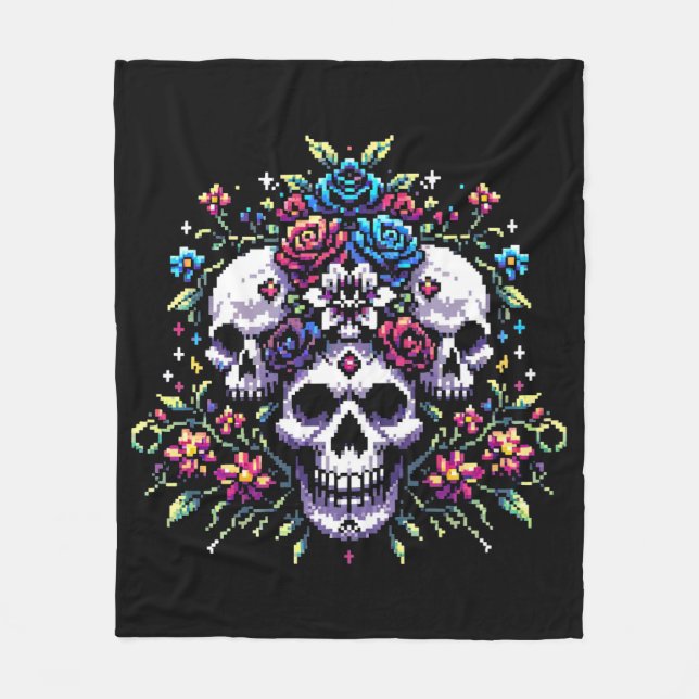 Gothic Floral Skull: Elegance in Art Fleece Blanket (Front)