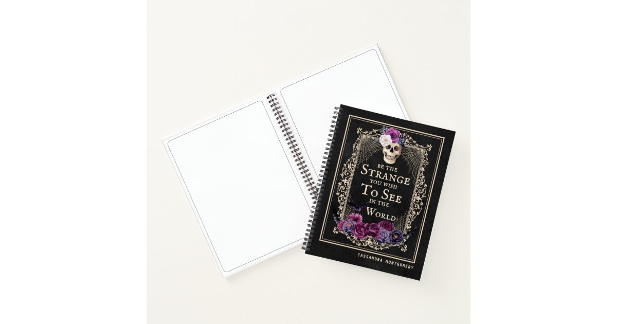 Gothic Floral Skull Funny Quote Custom Name Sketch Notebook | Zazzle