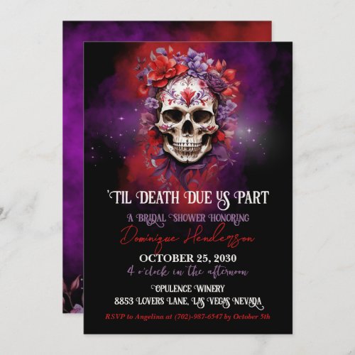 Gothic Floral Skull Halloween Bridal Shower Invitation