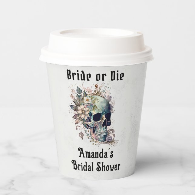 Gothic Floral Skull Halloween Bridal Shower  Paper Cups (Front)