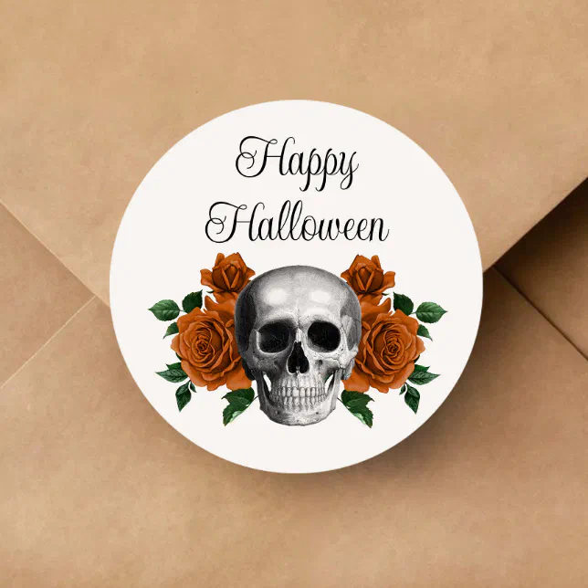 Gothic Floral Skull Halloween Classic Round Sticker | Zazzle