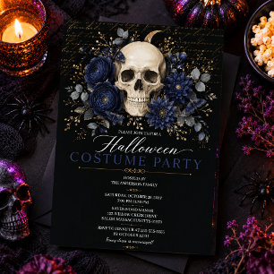 Gothic Floral Skull Halloween Elegant Party Dark Invitation