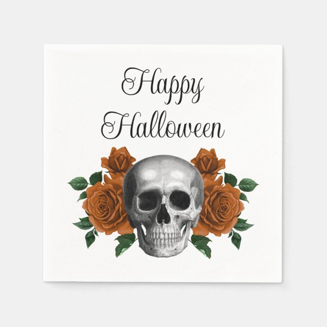 Gothic Floral Skull Halloween Napkins (Front)
