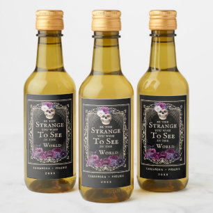 Gothic Floral Skull Halloween Personalize Name Wine Label