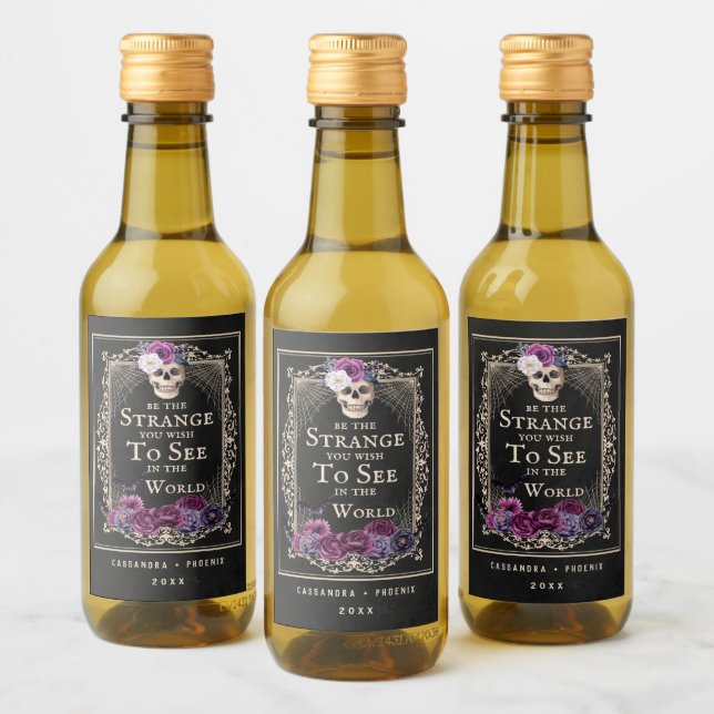 Gothic Floral Skull Halloween Personalize Name Wine Label (Bottles)