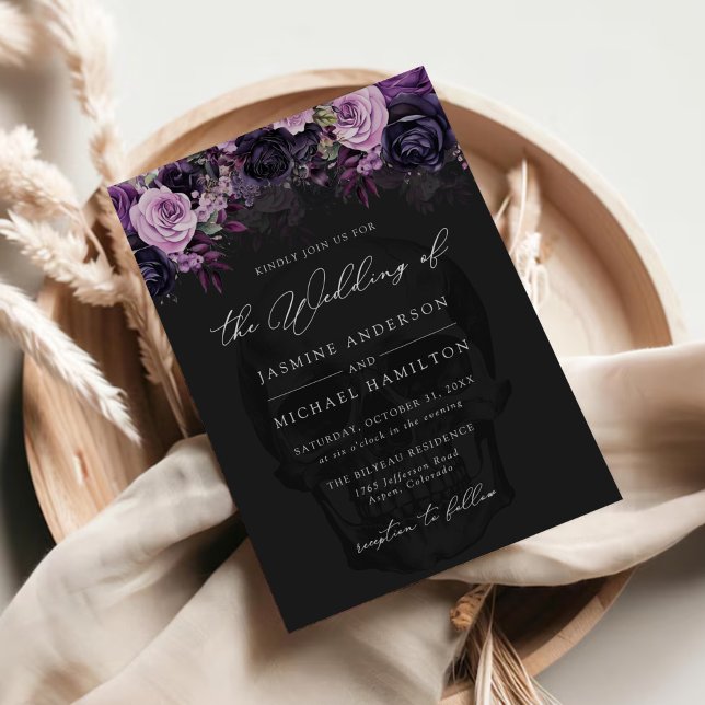 Gothic Floral Skull Halloween Wedding Invitation (Creator Uploaded)