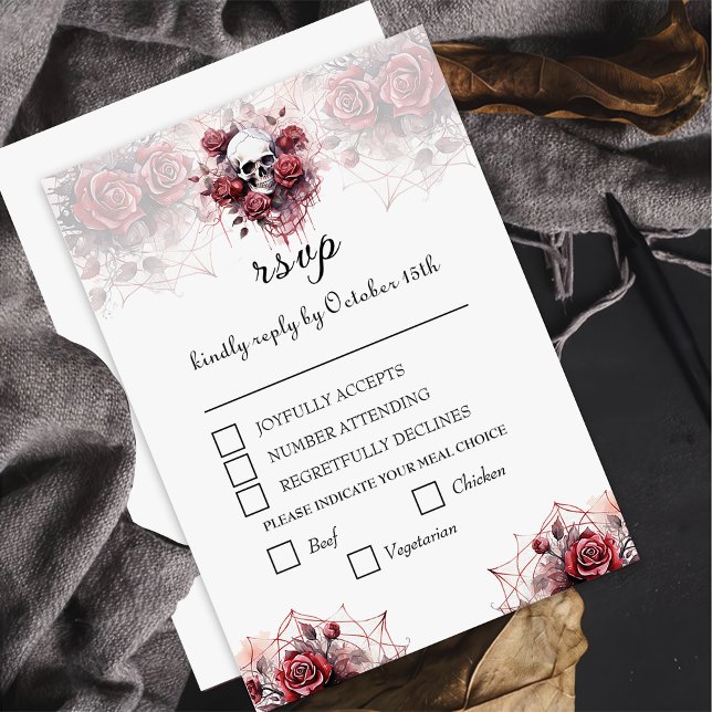 Gothic Floral Skull Halloween Wedding RSVP Card (Creator Uploaded)