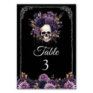 Gothic Floral Skull Halloween Wedding Table Number
