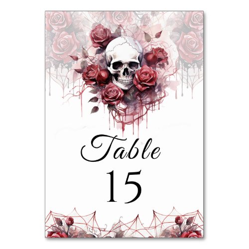 Gothic Floral Skull Halloween Wedding Table Number