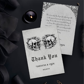 Gothic Floral Skull Halloween Wedding Thank You Card